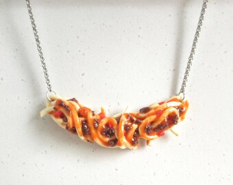 Crazy Spaghetti Necklace, Miniature Food Choker, Stainless Steel Chain