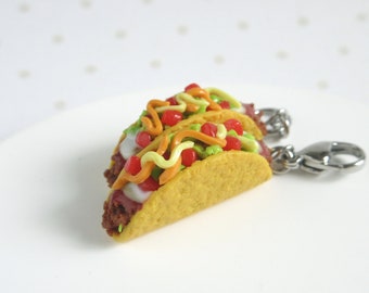 Taco Charm Necklace, Or Earrings, Polymer Clay Miniature Food Jewelry