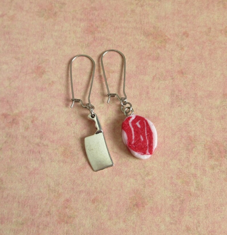 Raw Meat Earrings Silver Knife Butcher's Cleaver Food Etsy