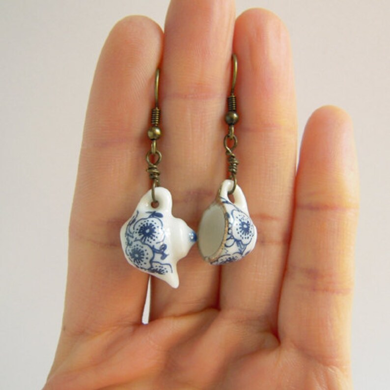 Teapot Tea Cup Earrings Classic Blue Flower Miniature Set Etsy