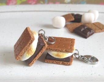 Miniature S'more Charm, Necklace, Keychains, Fake Food, Dessert Jewelry, Foodie Gift, Polymer Clay Camp Snacks