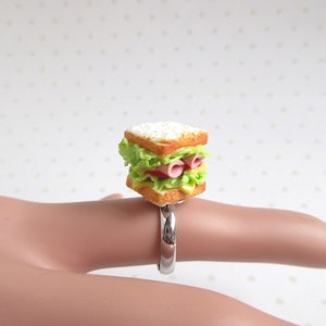 Ham Sandwich Ring, Miniature Food Necklace, Kwaii Jewerly, Full Portion Sandwiches Charm