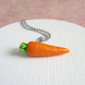 Carrot Necklace, Polymer Clay Vegetable With Stainless Steel Chain