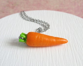 Carrot Necklace, Polymer Clay Vegetable With Stainless Steel Chain
