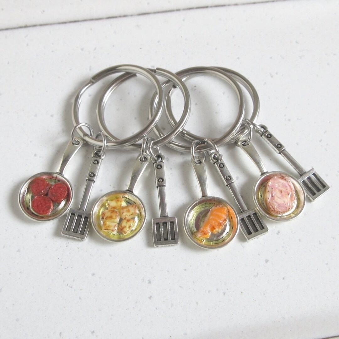 Food Charms Keychain Miniature Frying Pan Spatula Charm Etsy