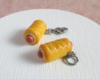 Sausage Roll Charm, Miniature Food Accessory, Polymer Clay Baking Charm