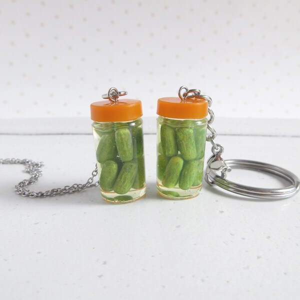 Collier ou porte-clés pot de cornichons, cadeaux miniatures pour meilleur ami