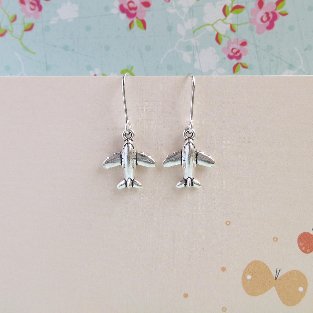 Mini Airplane Earrings Silver Aircraft Quirky Jewerly Gift Etsy