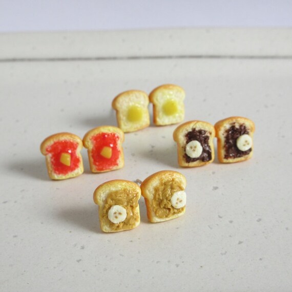 Toast Earrings Peanut Butter Jelly Banana Nutella Bread Etsy