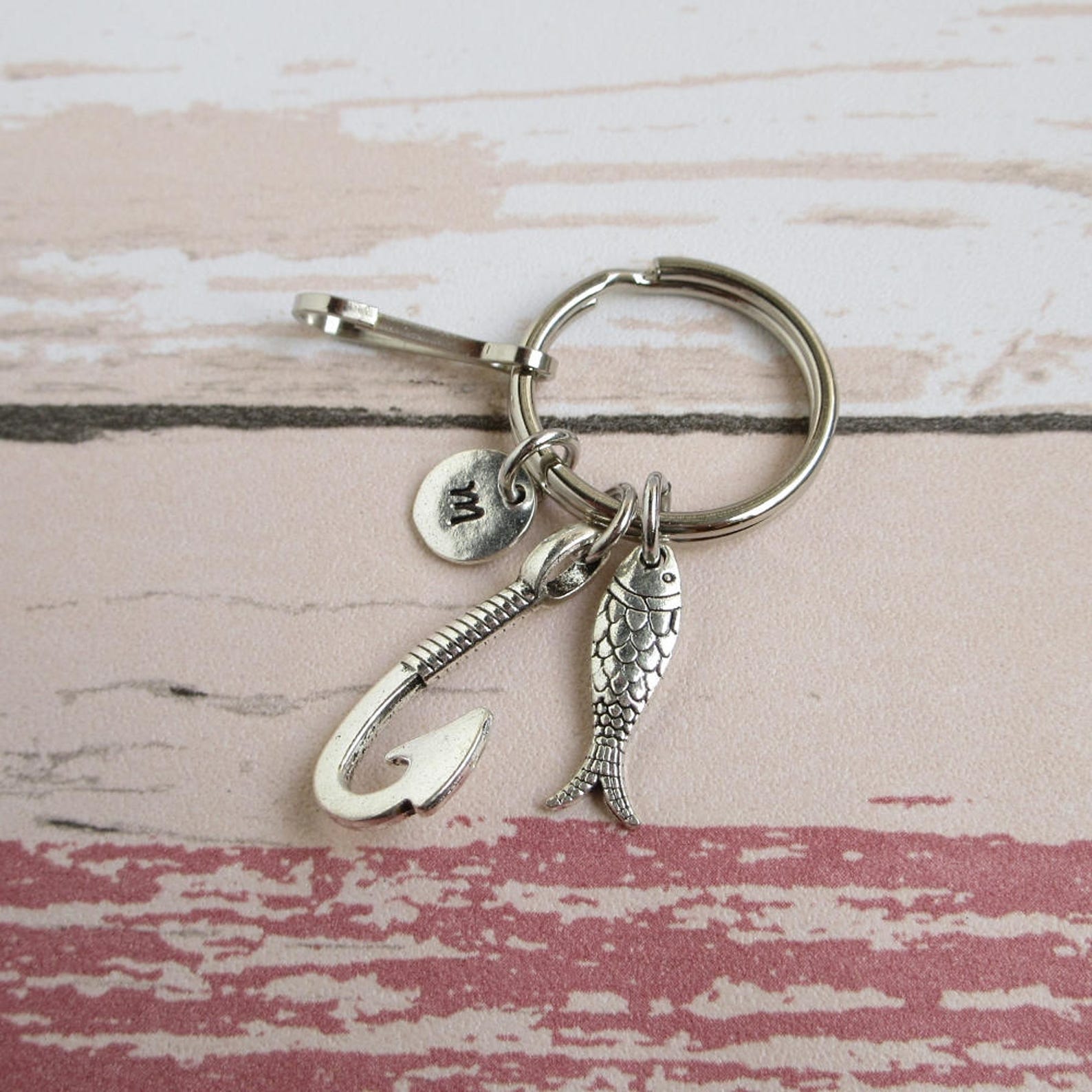 Fishing Keychain Fishing Hook Boat Silver Fish Key Chain Etsy
