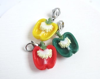 Mini Bell Pepper Charm - Polymer Clay Veggie Pendant, Red Green Or Yellow
