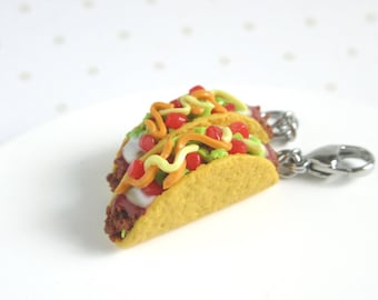Taco-Anhänger-Halskette oder Ohrringe, Miniatur-Lebensmittelschmuck aus Polymerclay