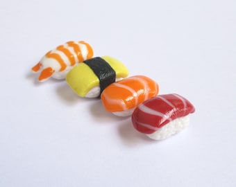 Sushi Charm, Polymer Clay Japanese Food, Salmon, Tuna, Shrimp, Egg, Miniature Funny Gift For Friend