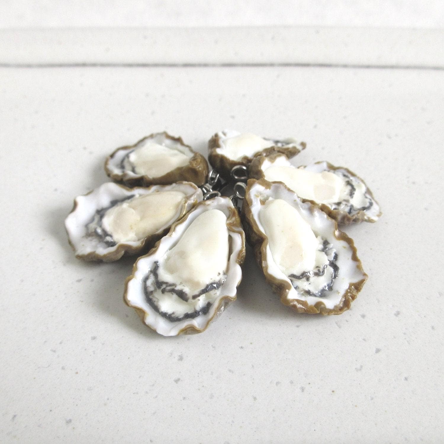 Oyster Charm, Miniature Oyster Necklace, Polymer Clay Seafood Earrings, Food Keychain, Stitch Marker, Quirky Jewelry