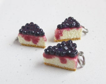 Blueberry Cheese Cake Charm, Stainless Steel Metals, Fake Food Accessories