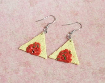 Salsa Dip Nachos Dangle Earrings, Polymer Clay Food Jewelry
