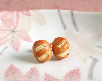 Bread Stud Earrings, Polymer Clay Food, Miniature Bakery, Stainless Steel Posts
