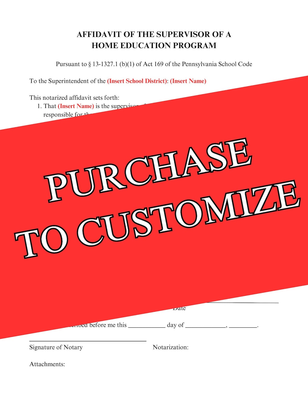 Pennsylvania Homeschool Affidavit and Objectives List Template - Etsy
