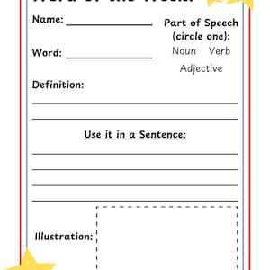 32 Week Elementary Vocabulary List with Worksheet | Homeschool Language Arts | K-3rd Grade Writing, Grammar, Spelling Resource