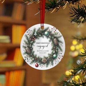 Engaged Christmas Ornament, Custom Engagement Keepsake, Engagement Gift, Personalized First Christmas Engaged, Engagement Announcement