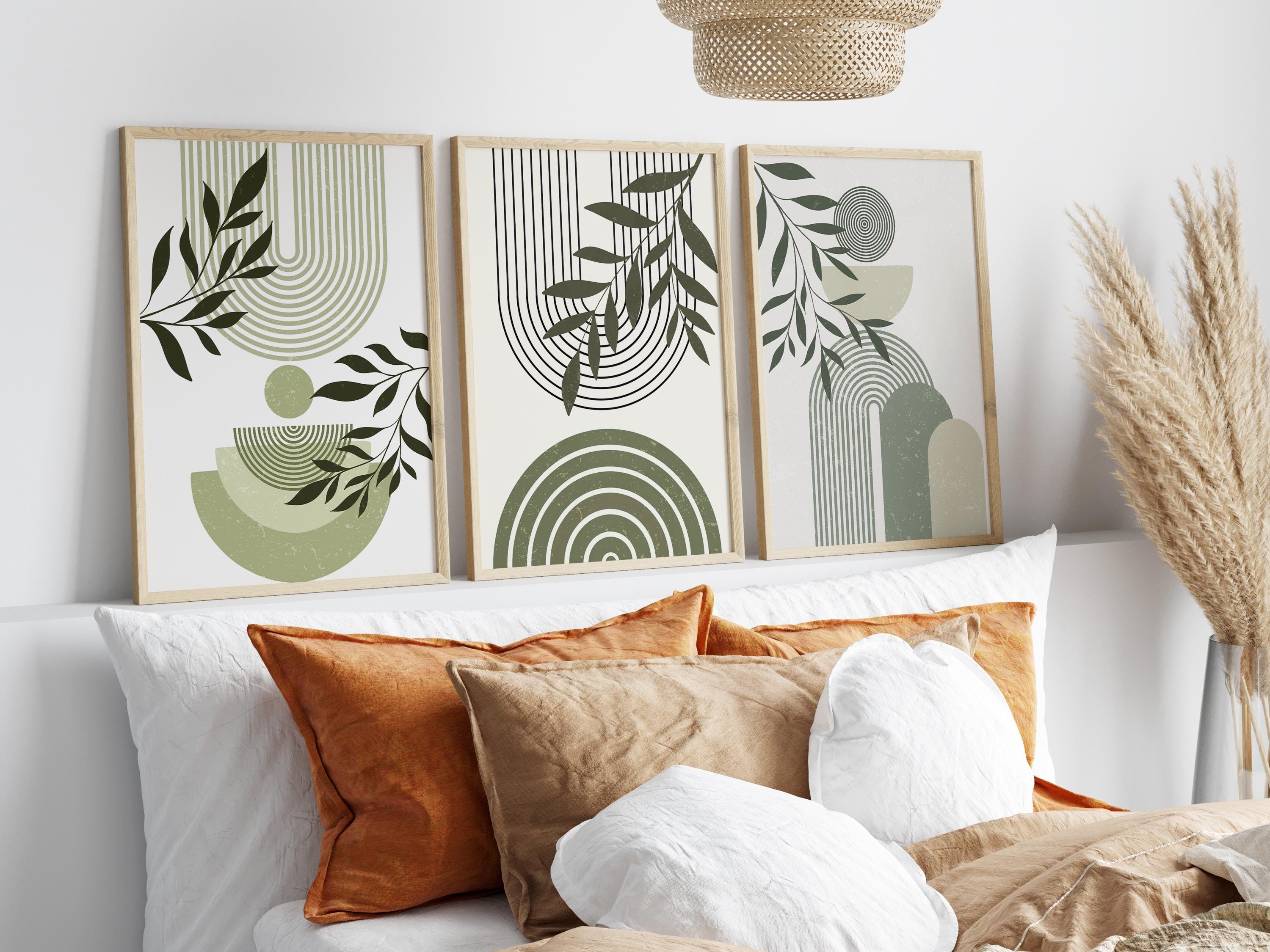 Boho Abstract Wall Art Prints, Boho Wall Decor, Set of 3 Prints, Green ...