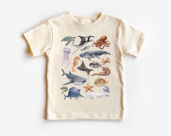Ocean Animals Kids T Shirt, Watercolor Sea Creatures Sweatshirt, Marine Life Toddler Tee, Whale Shark Dolphin Octopus Tee