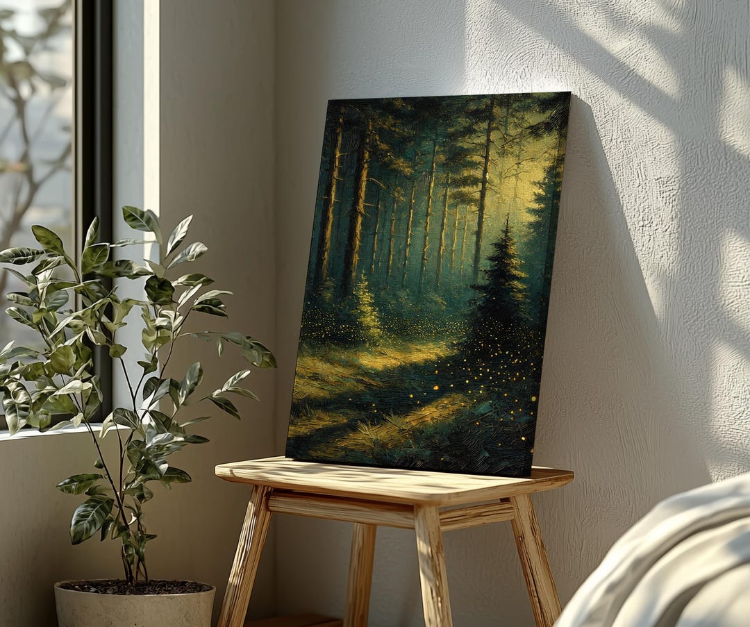Enchanted Forest Firefly Art Print - Botanical Wall Art, Landscape ...