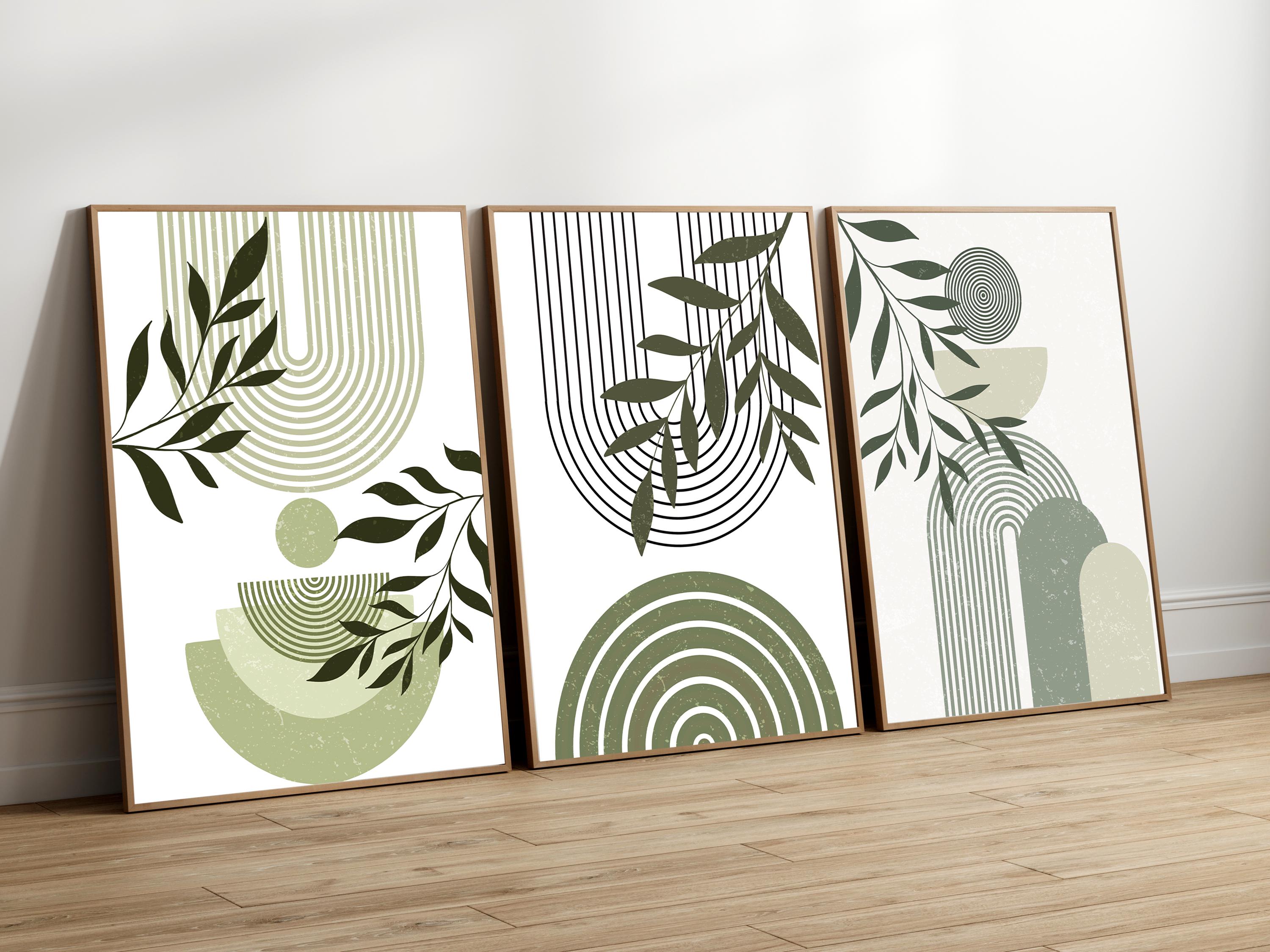 Boho Abstract Wall Art Prints, Boho Wall Decor, Set of 3 Prints, Green ...