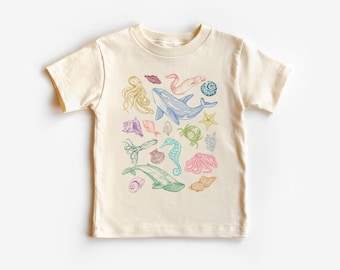 Ocean Creatures Toddler Shirt - Under the Sea Sweatshirt for Kids - Marine Animals Baby Bodysuit - Summer Ocean Life Tee - Cute Natural Baby