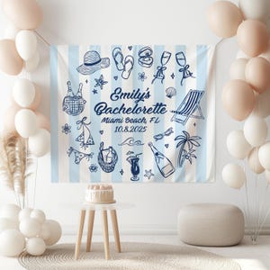 Personalized Bachelorette Beach Party Banner, Custom Location Bachelorette Tapestry, Bachelorette Party Decor, Beach Bachelorette Backdrop