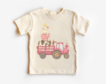 Farm Animal Tractor Shirt, Pink Tractor Kids Sweatshirt, Animal Lover Shirt, Natural Bodysuit, Gift Newborn, Tractor Lover Shirt