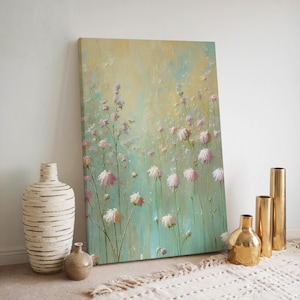 Spring Wildflowers Field Framed Wall Art, Vintage Floral Wall Decor, Botanical Landscape Canvas Art, Flowers Farmhouse Canvas Large Print
