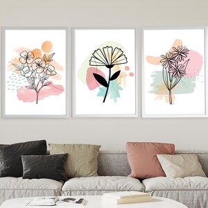 Abstract Flower Line Art Prints, Set of 3 Minimal Floral Line Drawing ...