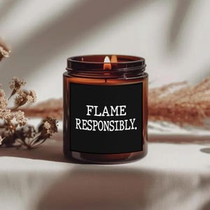 Flame Responsibly Candle, Funny Scented Candle Gift, Unique Home Decor, Perfect for Friends, Family, Self-Care,Witty Candle for Any Occasion