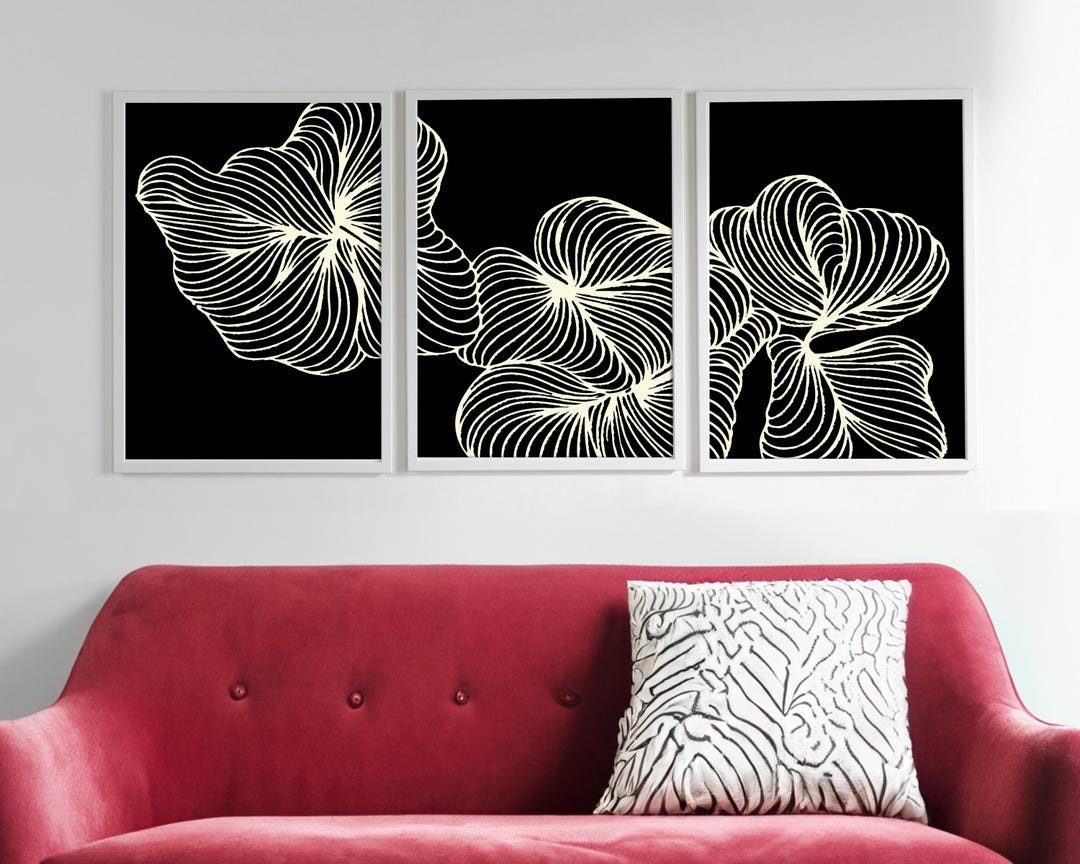 Black Abstract Print Black and Gold Lines Set of 3 Modern Wall Art ...