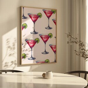 Cosmopolitan Art Print, Cocktail Art Poster, Mixology Gift for Her, Alcohol Sign Kitchen, Watercolor Retro Drink Poster, Bar Cart Decor