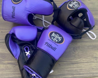 Conjunto de boxe em couro premium | Luvas de boxe personalizadas, protetor de cabeça e virilha | Equipamento para sparring e treinamento