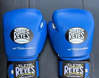 Cleto Reyes Blue Leather Boxing Gloves, Lace Up