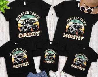 Personalized Monster Truck Birthday Shirt: Custom Name Family Matching