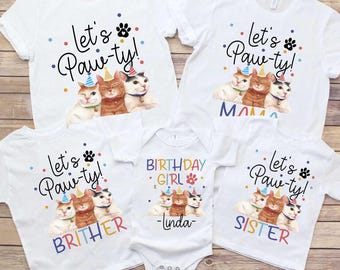 Cat Birthday Party T-Shirts: Let's Pawty Matching Family Shirts
