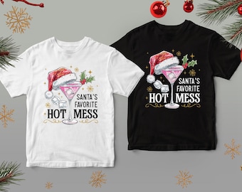 Santa's Hot Mess Sweater, Christmas Martini Hoodie, Faux Glitter Christmas Drink Sweater,Christmas Party Sweatshirt, Drink Sweater For Women