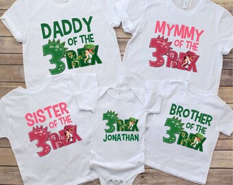 Personalized Three Rex Dinosaur Family Birthday Shirts