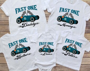 Fast One Birthday Shirt: Personalized Race Car 1st Birthday