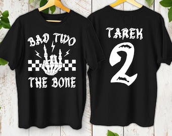Bad Two the Bone 2nd Birthday Shirt: Rock n Roll Skull Tee