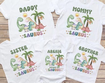 Three Rex Family Birthday Shirts: Matching Dinosaur Party