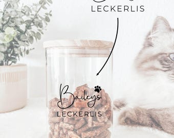 Aufkleber für Leckerlis ohne Glas personalisiert | Vinyl Sticker mit Wunschnamen | Leckerli Etikett | Geschenk für Hunde und Katzenbesitzer