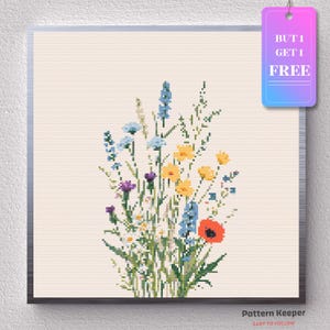 Wilde bloemen kruissteekpatroon Instant PDF downloaden - Wildflower Meadow aquarel kruissteek handborduurwerk bloemen natuurpatroon