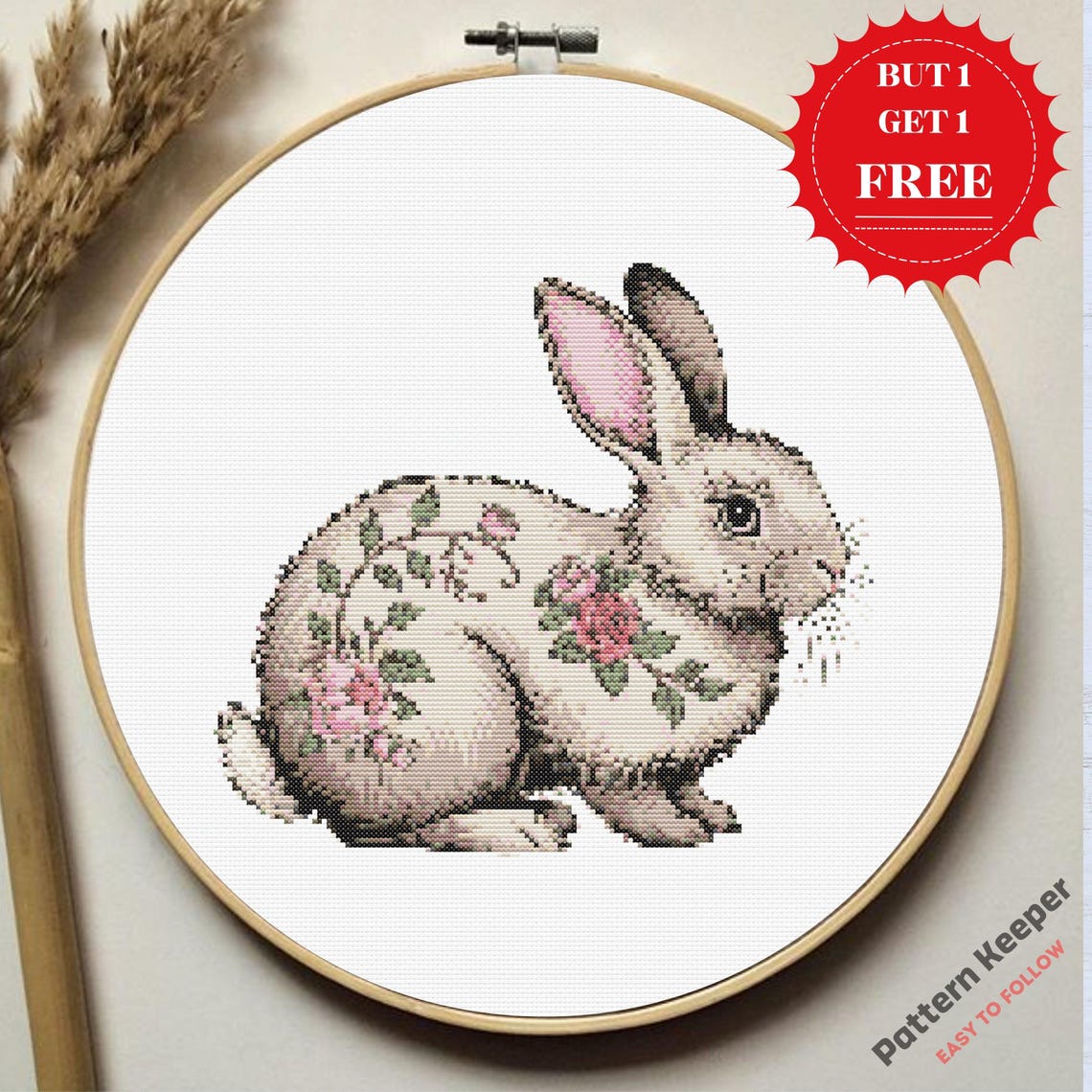 Floral Bunny Cross Stitch Pattern: Cottagecore Rabbit Embroidery (PDF ...
