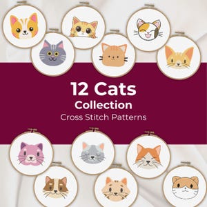 Cat Cross Stitch Pattern. Set of 12 Cat Cross Stitch Patterns. Cross Stitch Bundle. PDF Instant Download