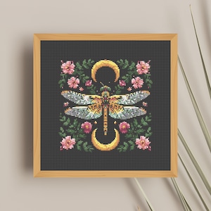 Dragonfly Cross Stitch Pattern | Nature | Botanical | Gothic Gift for Goth X-Stitch Chart | Gothic Dragonfly Chart | Modern Easy